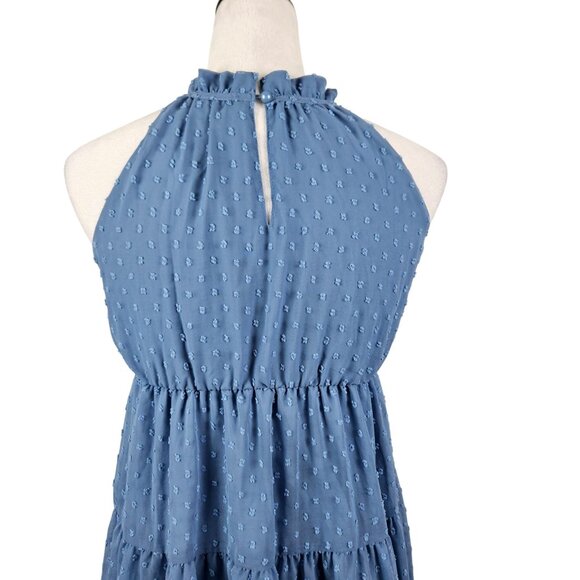 Grace Karin Girls Sleeveless Blue A-Line Flowy Swiss Dot Lined Halter Dress 12Y - Picture 5 of 11